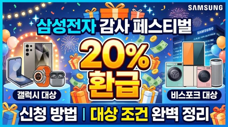 삼성전자 감사 페스티벌 20% 환급 신청 방법｜갤럭시·비스포크 대상 조건 정리