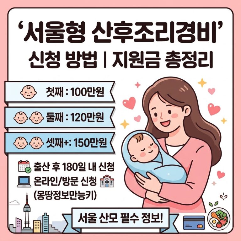 서울형 산후조리경비 신청 방법｜첫째 100만원·둘째 120만원·셋째 150만원 정리
