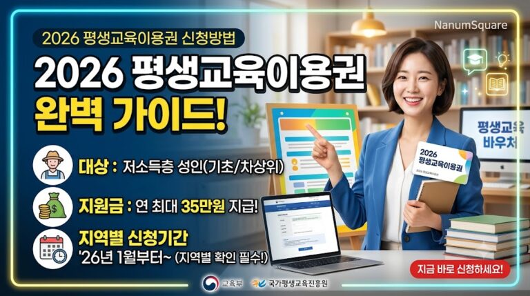 2026 평생교육이용권 신청방법｜대상·지원금·지역별 신청기간 확인